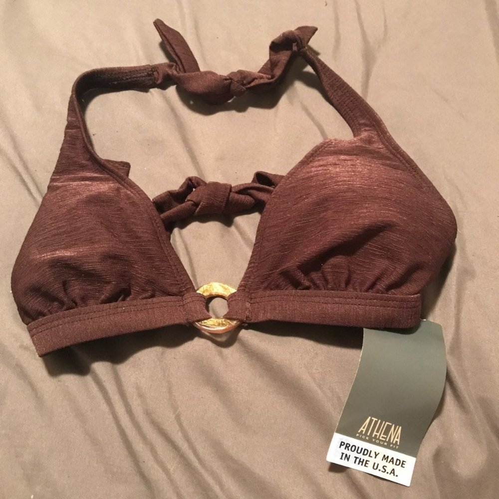 NWT Athena Brown Shiny Triangle Bikini Top